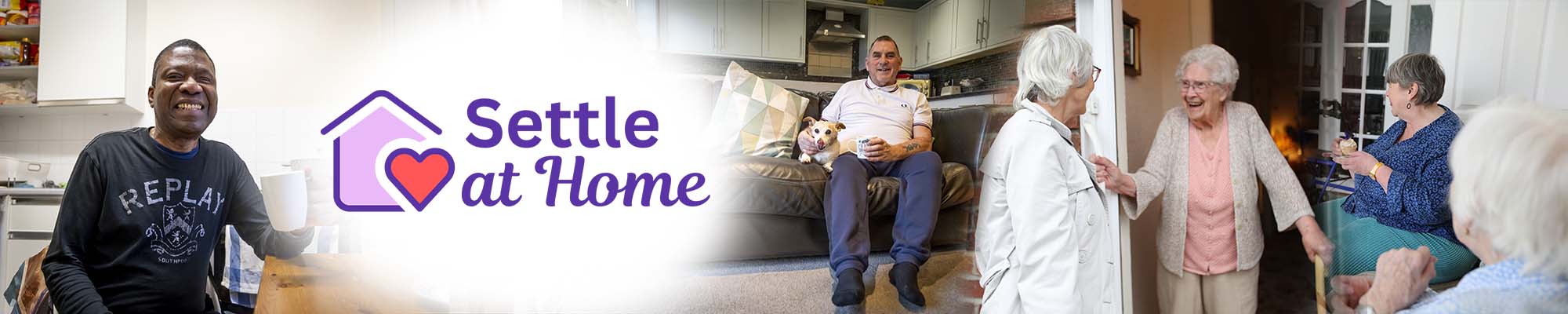 Banner image shows a selection of people at home, plus the settle at home logo